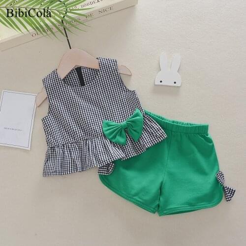 Baby girls clothes set summer new fashion sleeveless plaid tops+shorts 2pcs infant toddler girls outfits 1-4Y children clothing