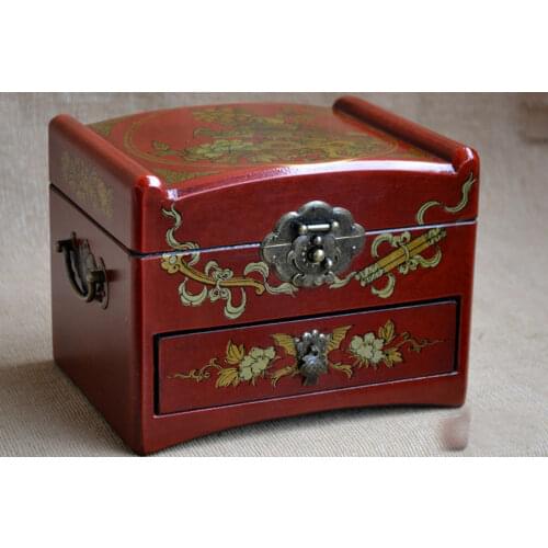 BEST present-TOP COOL -Handmade retro antique China royal propitious red wood Jewel Jewelry Box cosmetic mirror box
