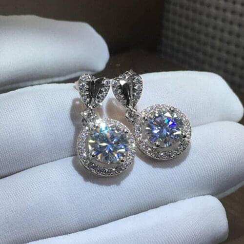 Trendy Female Crystal Heart Drop Earrings Charm Silver Color Wedding Earrings Cute Bride White Zircon Dangle Earrings For Women