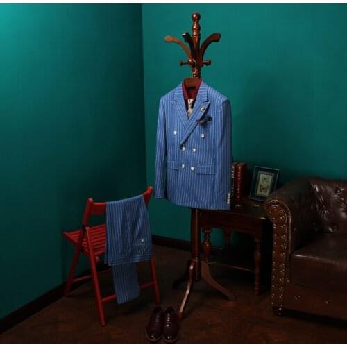 Top Quality Mens Suits 3 Psc Blazer+Vest+Pants Groom Wedding Suits For Men Dress Striped Double Breasted Suit