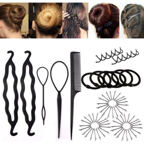 DIY Plastic Hair Accessories Set for Women Hair Styling Tools Mix Styles Donut Bun Twist Curler Hair Braid Maker Hairstyle Tool