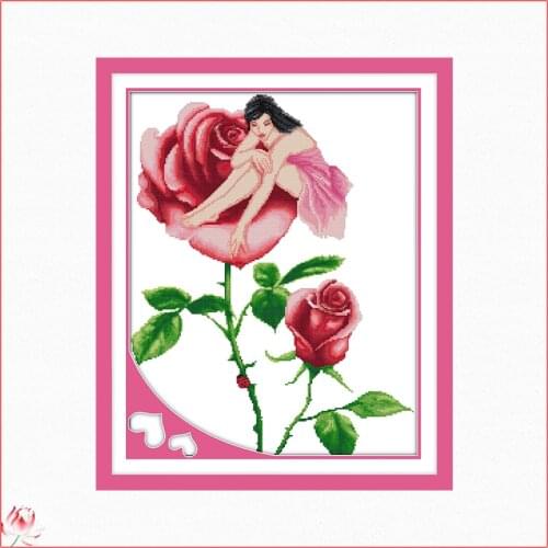 Roses And Fairies Printed Cross Stitch Kits Counted Canvas Embroidery Sets 11CT 14CT DIY Handmade Needlework Home Deco Crafts