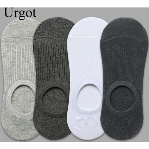 Urgot 4 Pairs Mens High Quality Combed Cotton Socks Pure Color Shallow Mouth Silicone Non-Slip Mens Invisible Socks Calcetines
