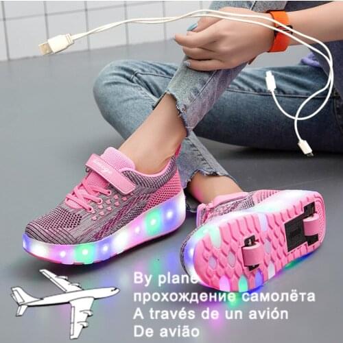 2021 New 27-40 USB Charging Children Sneakers With 2 Wheels Girls Boys Led Shoes Kids Sneakers With Wheels Roller Skate Shoes