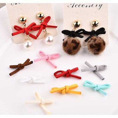 Wholesale 100PCs 20*28MM handmade Suede Cord Leather Ribbon Bow Craft Fit Girls Hair Jewelry Ornament Accessories Button Patch