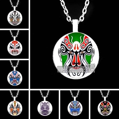 Peking Opera Face Glass Cabochon Necklace Chinese Traditional Facial Makeup Chain Necklace Gift for Chinese Culture Lovers