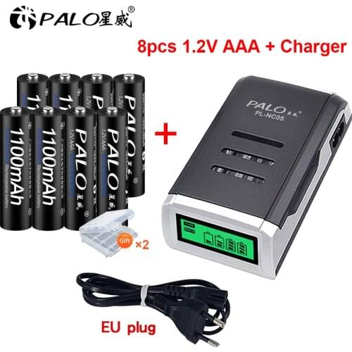 PALO C905W Intelligent 4slots battery Charger For AA/AAA Ni-CD Ni-MH Battery with LCD Display + 8pcs AAA rechargeable Batteries