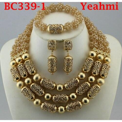 Luxury Nigerian Wedding Beads Jewelry Set Traditional African Wedding Bridal Statement Necklace Set Dubai Free Shipping BC339-2