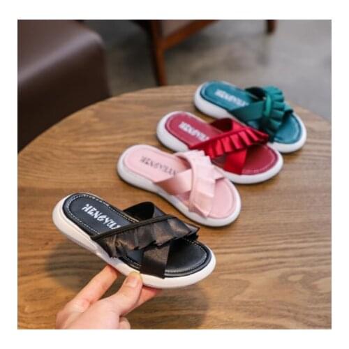 Children Sandals 2020 Summer Fish mouth Bow Pearl Girls Open Toe Sandals Student princess Small high heel Beads shoes