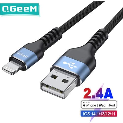 QGeeM MFi USB Cable for iPhone 12 Pro Max X XR 11 8 7 Plus 2.4A Fast Charging Lightning Cable USB Data Cable Phone Charger Cord
