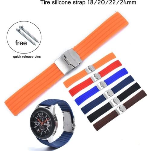 Silicone Watch Strap Replacement Rubber 18/20/22/24mm Watch Band Stripe Pattern Bracelet Folding Stainless Steel Buckle Bands