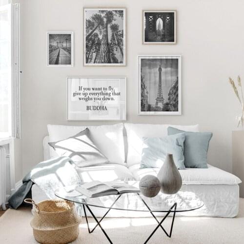 Modern Minimalism Paris Tour Eiffel Building Black and White Tree New York Bridge Poster Wall Art Decor Canvas Print Wall Decor