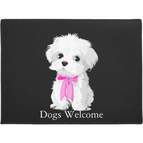 Trendy Maltese Dog with Pink Bow Monogram Doormat Home Decoration Entry Non-slip Door Mat Rubber Washable Floor mat