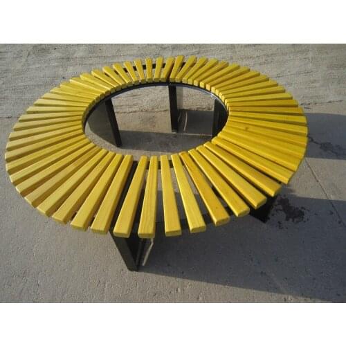 Customized Outdoor park anticorrosive wood chair playground park recreational solid wood around tree long cast iron round chair