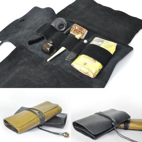 High Quality Cowhide Leather Tobacco Pouch Mezzanine Bag Volume Pipe Tobacco Storage Collection High Capacity Gift Gift