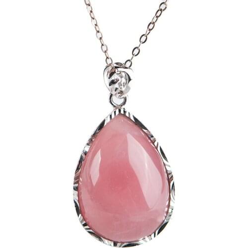 Genuine Madagascar Natural Pink Quartz Crystal Water Drop Bead Women Lady Fashion Necklace Crystal Pendant 34*25*12mm