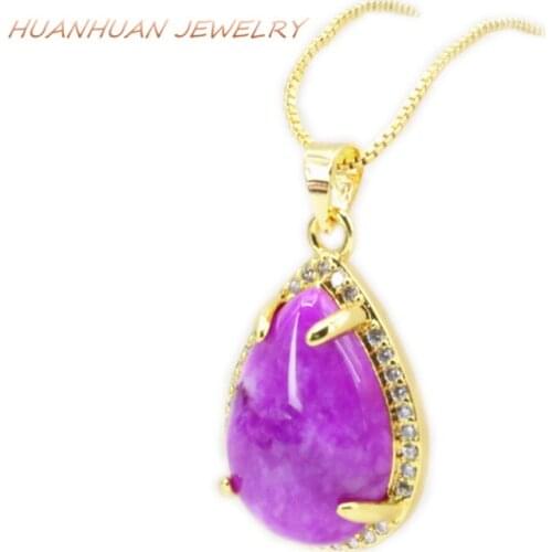 16x25mm Red Jades Teardrop Natural Stone Pendant For Women Waterdrop Gold-Color Stainless Steel Chain Pendants Diy Jewelry B3332