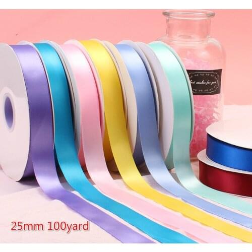25mm 100yard Christmas Silk Satin Ribbon Weave Bring Silk Bring Wedding Flower Gift Packing Cake Wrapping Tie Rope