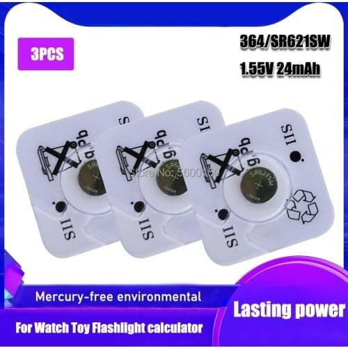 3pcs FOR SEIZAIKEN 100% Original 1.55V 364 SR621SW V364 SR60 SR621 AG1 Watch Battery Button Coin Cell Batteries MADE IN JAPAN