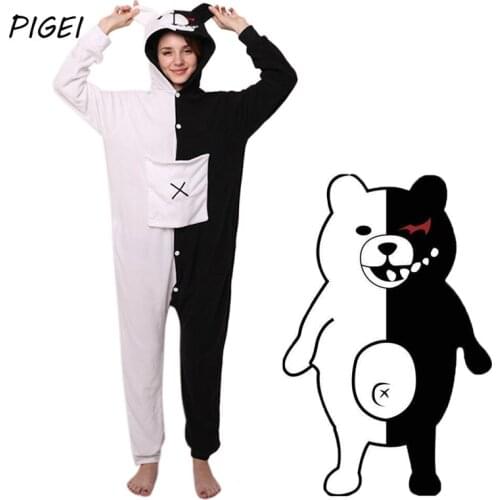 Anime Danganronpa Monokuma Cosplay Costumes Black White Bear Cartoon Pajama Sleepwear Cute Toy Warm Bathrobe for Women Mens