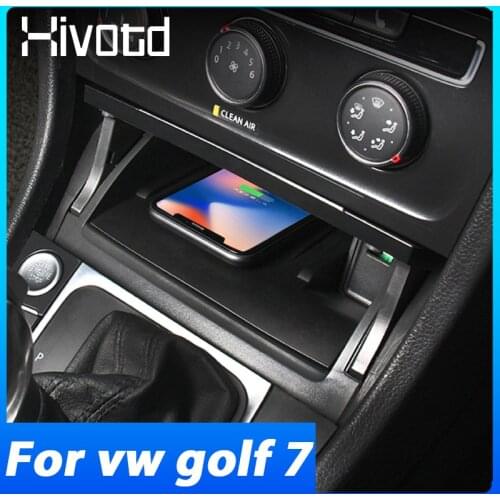QI Car Wireless Charger For Volkswagen VW Golf 7 MK7 Accessories Interior Parts 10W Fast Charging Plates Phone Holder 2014-2019