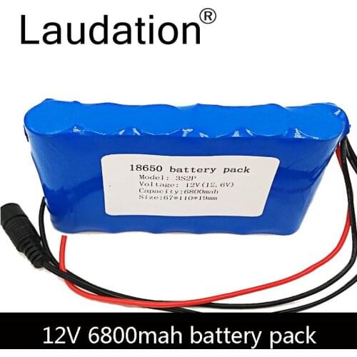 Free Shipping 3S BMS 11.1V 6.8Ah 12.6V 6800 mAh 12V Portable Rechargeable Lithium Battery CCTV Monitor Hunting Flashlight