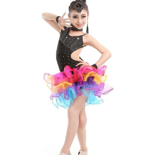 Free Shipping Plus Size Girl Latin Ballroom Dress KidsTango Dancewear Salsa Costume Latina Dress Children Rumba Dancing Clothing