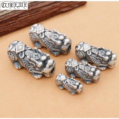 100% 3D 999 Silver Fengshui Pixiu Beads Vintage Silver Piyao Beads Good Luck Jewelry Beads DIY Bracelet Lucky Animal
