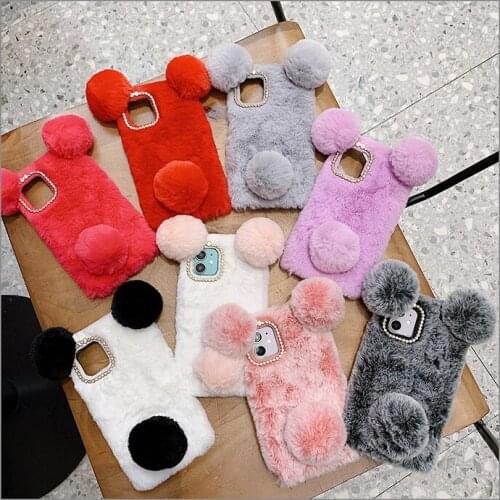 Fluffy Plush Case for LG K40 K40S K41S K50 Q60 K50S K51S K61 Stylo 4 5 6 K4 2017 K7 2016 K8 K10 2018 K11 Rabbit Bunny Fur Cover