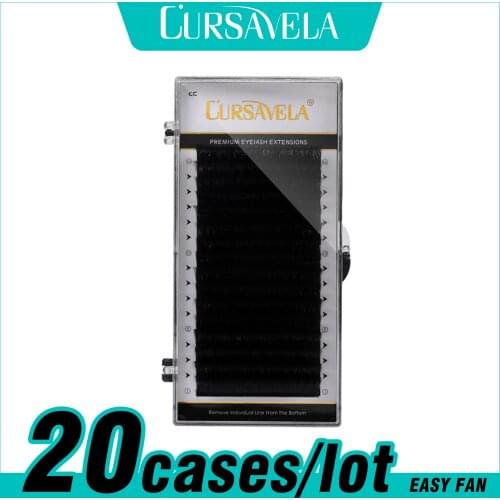 Cursavela 20 Case/lot Extension Eyelash Auto Fan Premade Voume Grafting False Eyelashes Camellia Bloom Lashes Natural Black