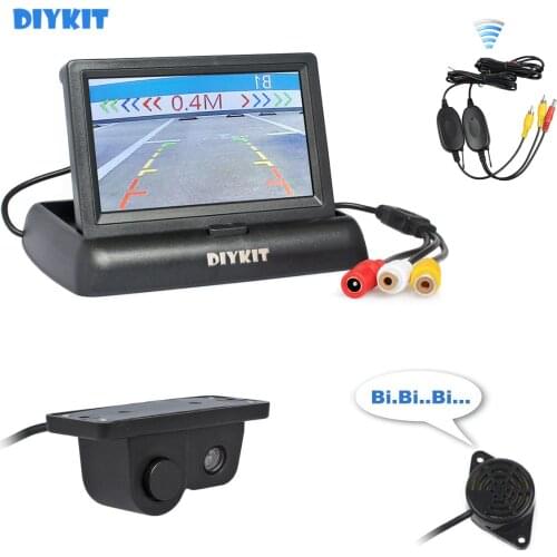 DIYKIT Wireless 4.3" Foldable Color TFT LCD Car Monitor + Waterproof Parking Radar Sensor Car Camera Parking System Kit