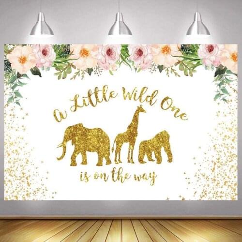 Wild One Backdrop Flower Jungle Safari Anaimal Custom Kids Baby Shower Happy Birthday Party Photography Backgrounds Banner