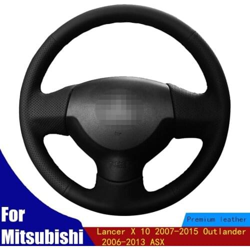 Hand-stitched Car Steering Wheel Cover Black PU Artificial Leather For Mitsubishi Lancer X 10 2007-2015 Outlander 2006-2013 ASX