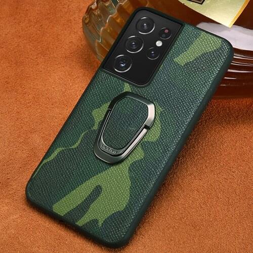 Genuine Leather Camouflage Bracket Case For Samsung Galaxy S21 Ultra S8 S9 S10 S20 S21 Plus S20 FE Note 20 10 9 A51 A50 A71 M31