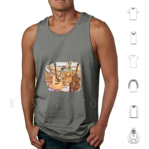 Country And Blues-Musically Themed Art Tank Tops Vest 100% Cotton Guitars Takamine Electric Guitars Music