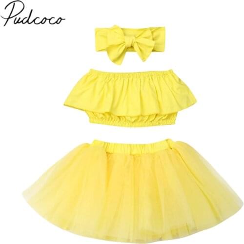 2019 Baby Summer Clothing Toddler Kids Baby Girl Outfits Yellow Sleeveless Vest Strapless Tops+ Chiffon Skirt+Headband 3PCS Set