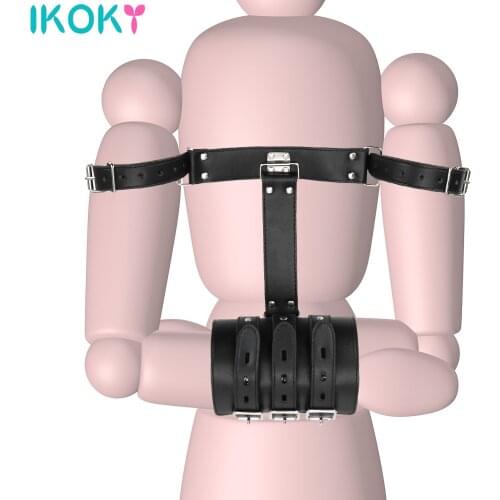 IKOKY Leather Bondage Wrist Cuffs, Arm Binder Armbinder Restraints ,Arms Behind Back Accessories,Exotic Toys