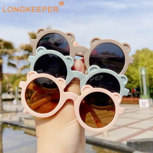 LongKeeper 2021 Lovely Kids Sunglasses Girls Children Bear Shape Sun Glasses Cartoon Round Eyeware Cute Shades UV400 Goggles