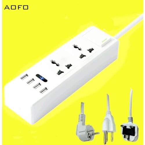 AOFO Multi-functional USB Power Strip Indoor Socket 2 Way Surge Protector with 2 Universal Electrical AC Power Sockets