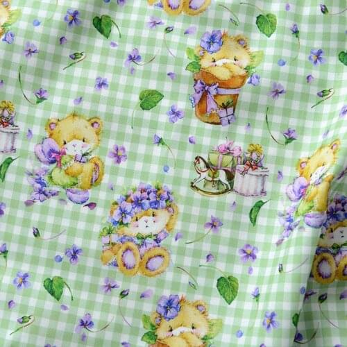 Cartoon Cute Bear Plain Weave Cotton Fabric for Clothes Dress Home Textile Pillow Sewing Quilting DIY Needlework Material