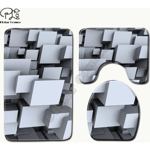 Cartoon funny Color geometry pattern 3D printed Bathroom Pedestal Rug Lid Toilet Cover Bath Mat Set drop shipping