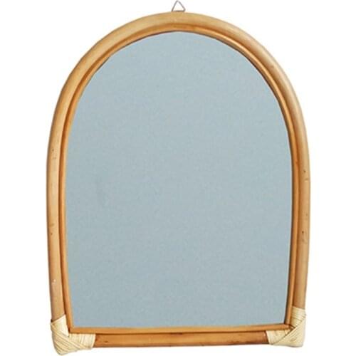 Rattan Hanging Wall Mirror Innovative Art Dressing Makeup Mirrors for Entryways 2XPE