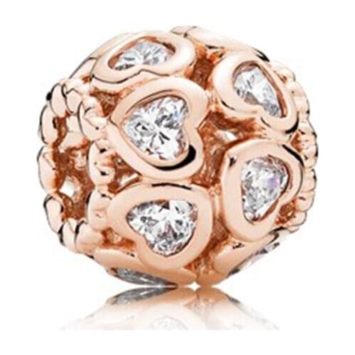 2020 New Fashion Love Heart Surround Beads Rose Charm With Cubic Zirconia Suitable For Women Diy Boutique Jewelry Accessories