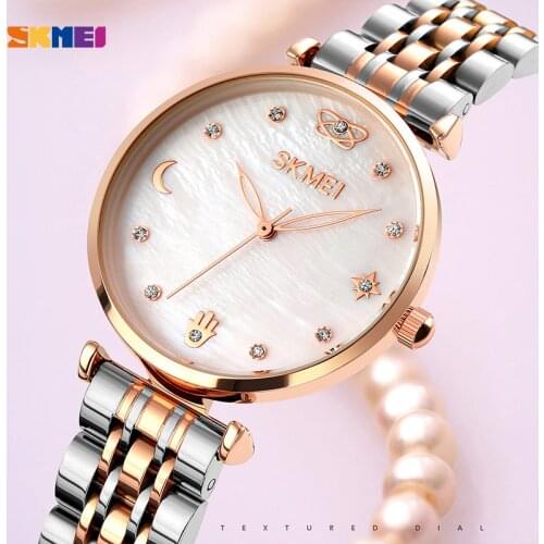 New Fashion Quartz Womens Watch SKMEI Brand Ladies Analog Quartz Wristwatch with Diamond Luxury Stainless Waterproof Clock 1800