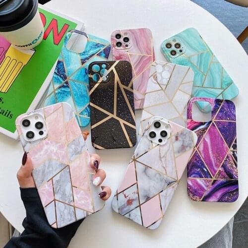Luxury Bronzing marble geometry Glitter soft silicon phone case for apple iphone 12 MiNi 7 8 X XS XR MAX 11 Pro Plus SE 6S cover
