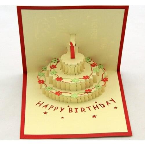 Happiness cake 3D staff birthday three-dimensional paper cutting greeting card creative Korean birthday three-dimensional card w