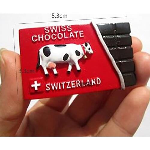 Swiss 1 Pcs/set Cute Kawaii World Tour Souvenir Milk Chocolate Dairy Cow Stereo Resin Fridge Magnet Stickers