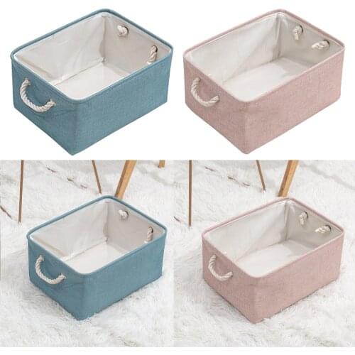 Collapsible Fabric Storage Basket Baby Toy Organizer Linen Cloth with Handle for Home