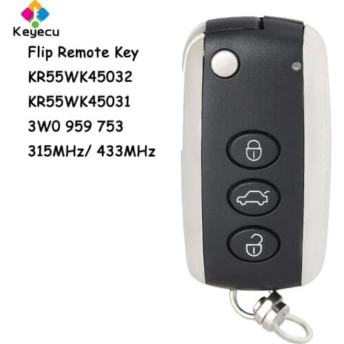 KEYECU Smart Flip Remote Key With 3 Buttons - FOB for Bentley Continental GT GTC Flying Spur 2005-2016, KR55WK45032 5WK45031