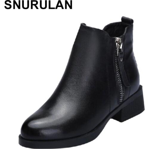 SNURULAN Fashionable womens shoes; autumn boots; genuine leather ankle boots winter warm plush womens shoes with fur big size